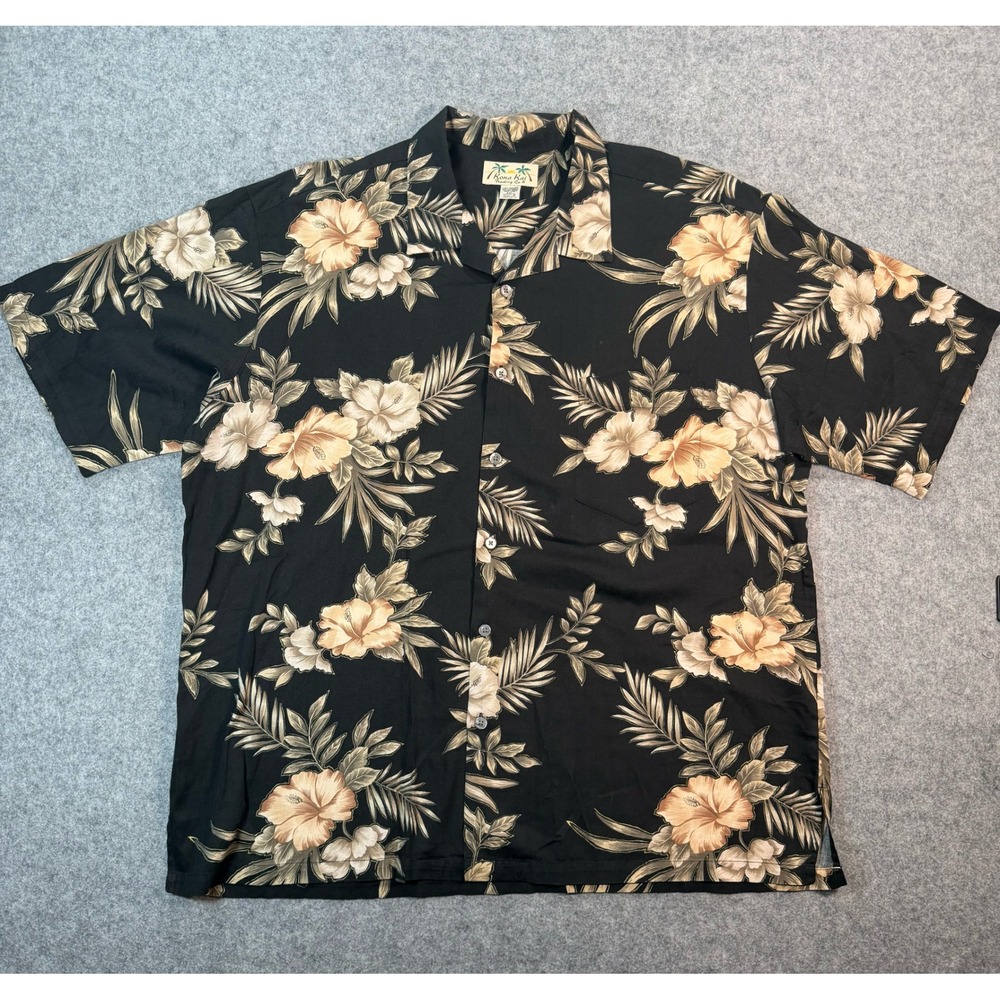 Vintage Kona Kai Trading Co Mens 2XL Hawaiian Shirt Black Floral Hibiscus Aloha - Picture 2 of 8
